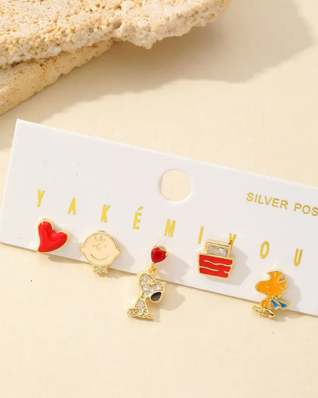 Aretes Snoopy (no colgantes) Corazón Rojo