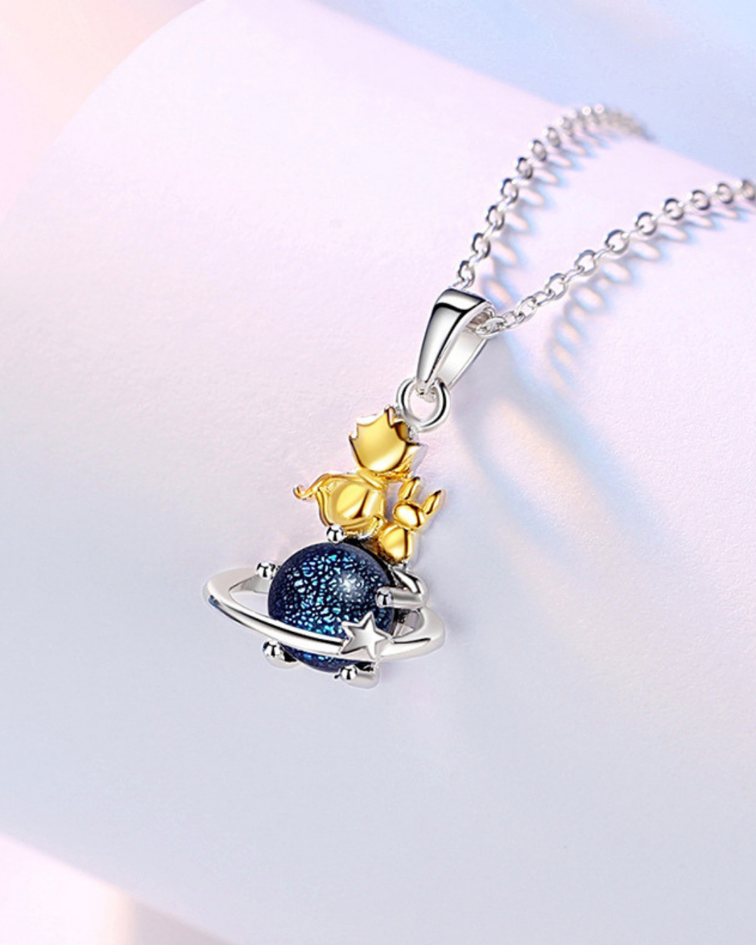 Collar El Principito Plata 925 (plateado y azul)