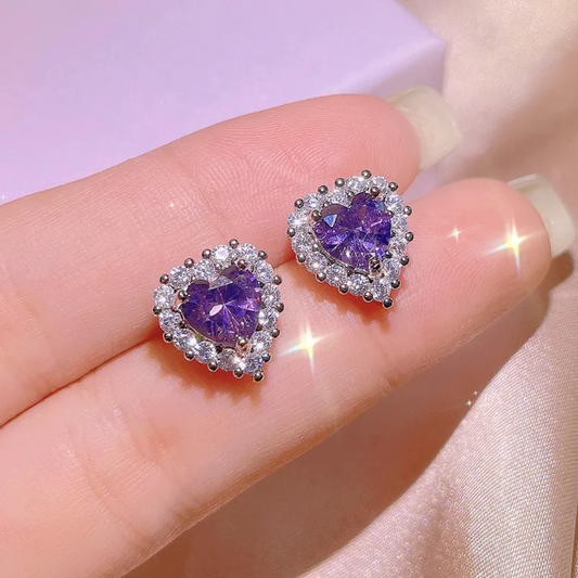 Aretes corazón morado inspirado en Rapunzel