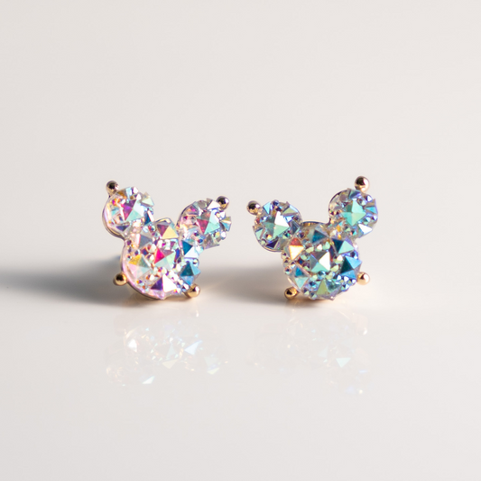 Aretes forma de mickey cristales tornasol