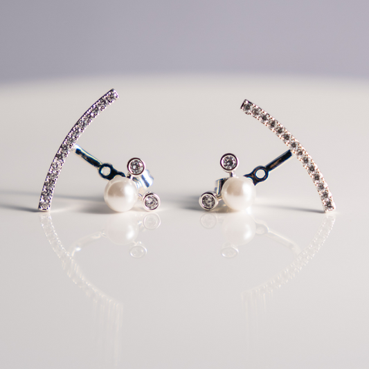 Aretes plateados Mickey en forma de ancla, perla blanca y circonias