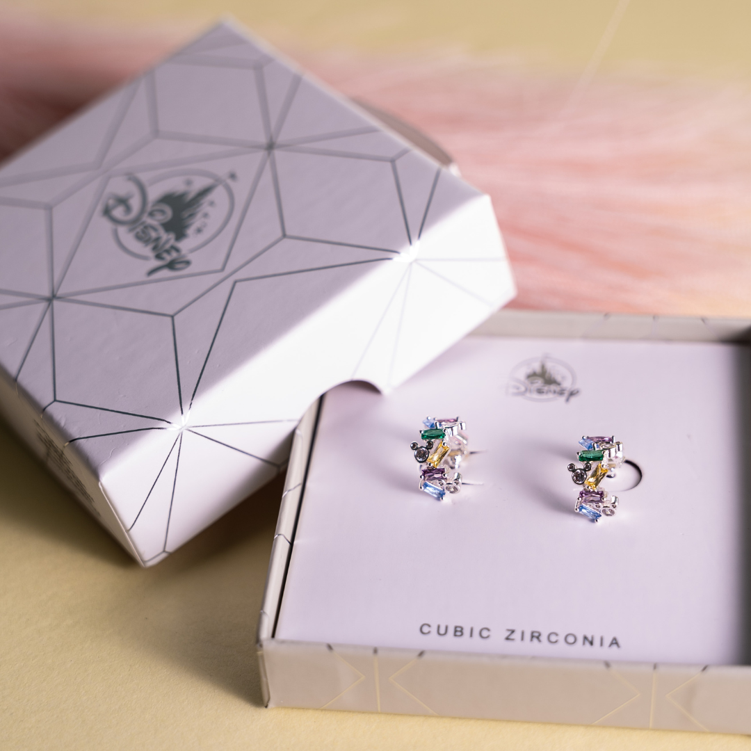 Argollas caja circonias (piedritas de colores y mickey) 1