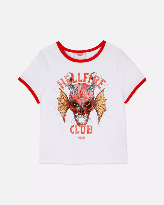 Blusa blaca con cuello rojo Hellfire Club