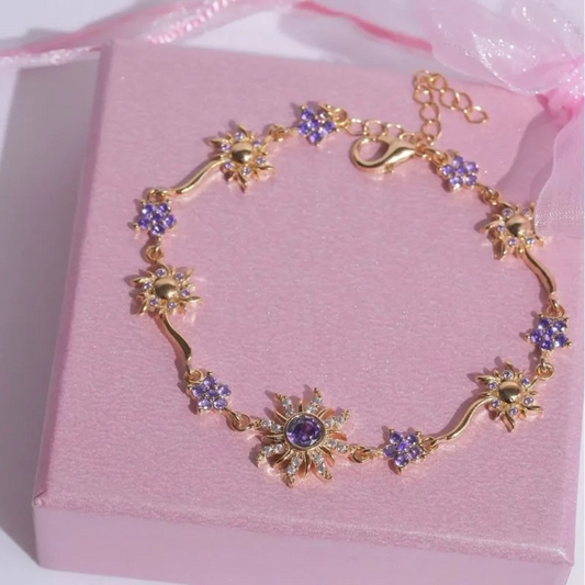 Brazalete Enredados Sol + flores moradas
