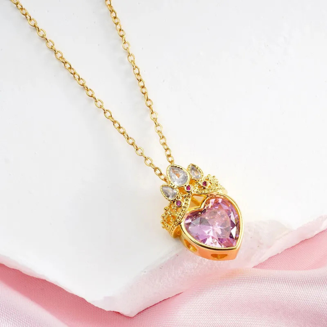 Collar corazon rosado más corona Rapunzel (Dorado)