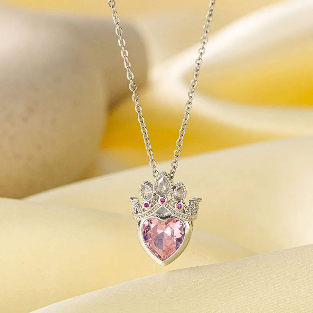 Collar corazon rosado más corona Rapunzel (Plateado)